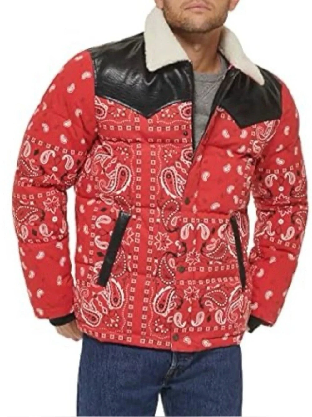 Levi's Men's Out West Mixed Media Red Bandana Print Puffer jacket size M